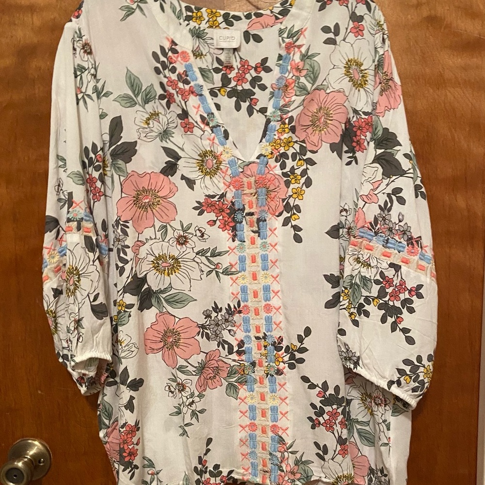 Plus Size Floral and Embroidered Top